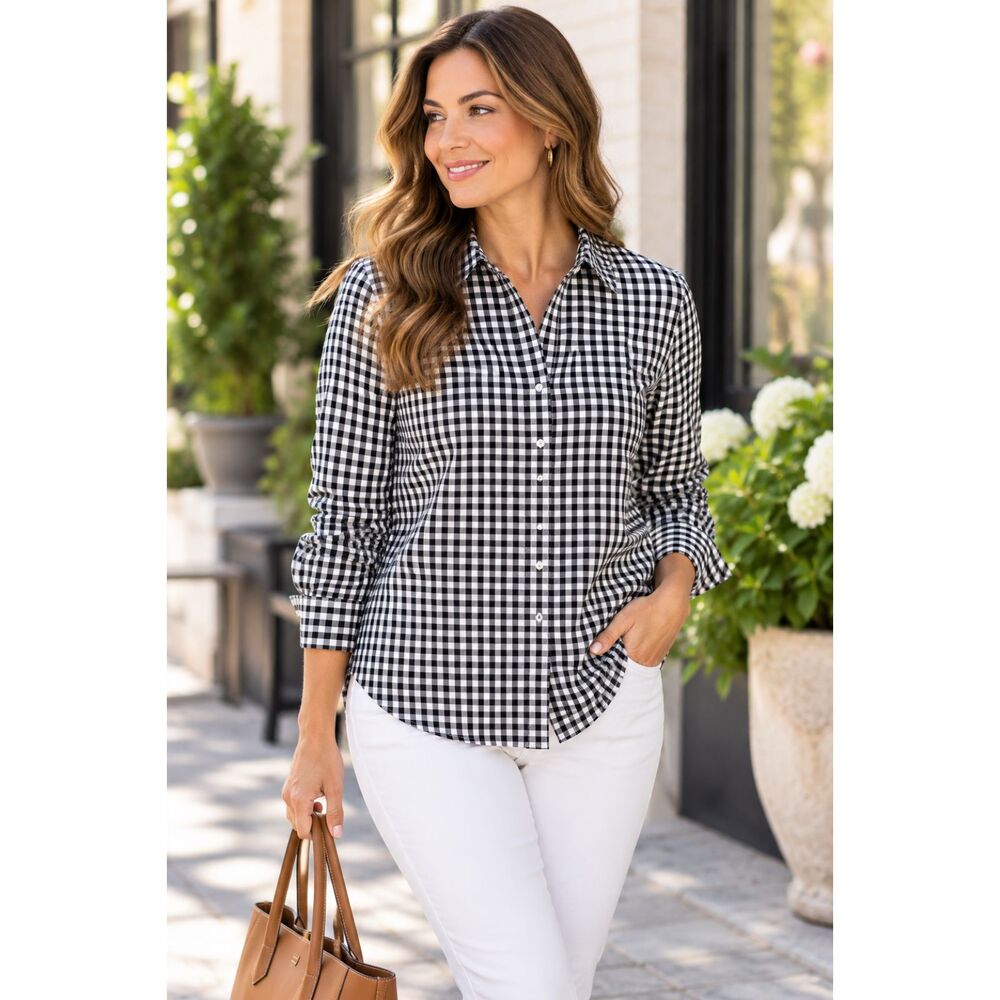 NWT Talbots Black & White Gingham Blouse – Size L
